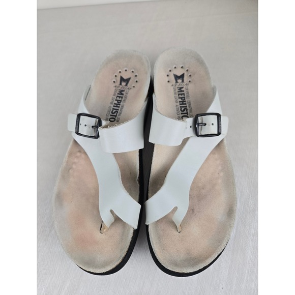 Mephisto Air-Relax White Leather Cork Footbed Slide Sandals Womens 39 France - Picture 3 of 11